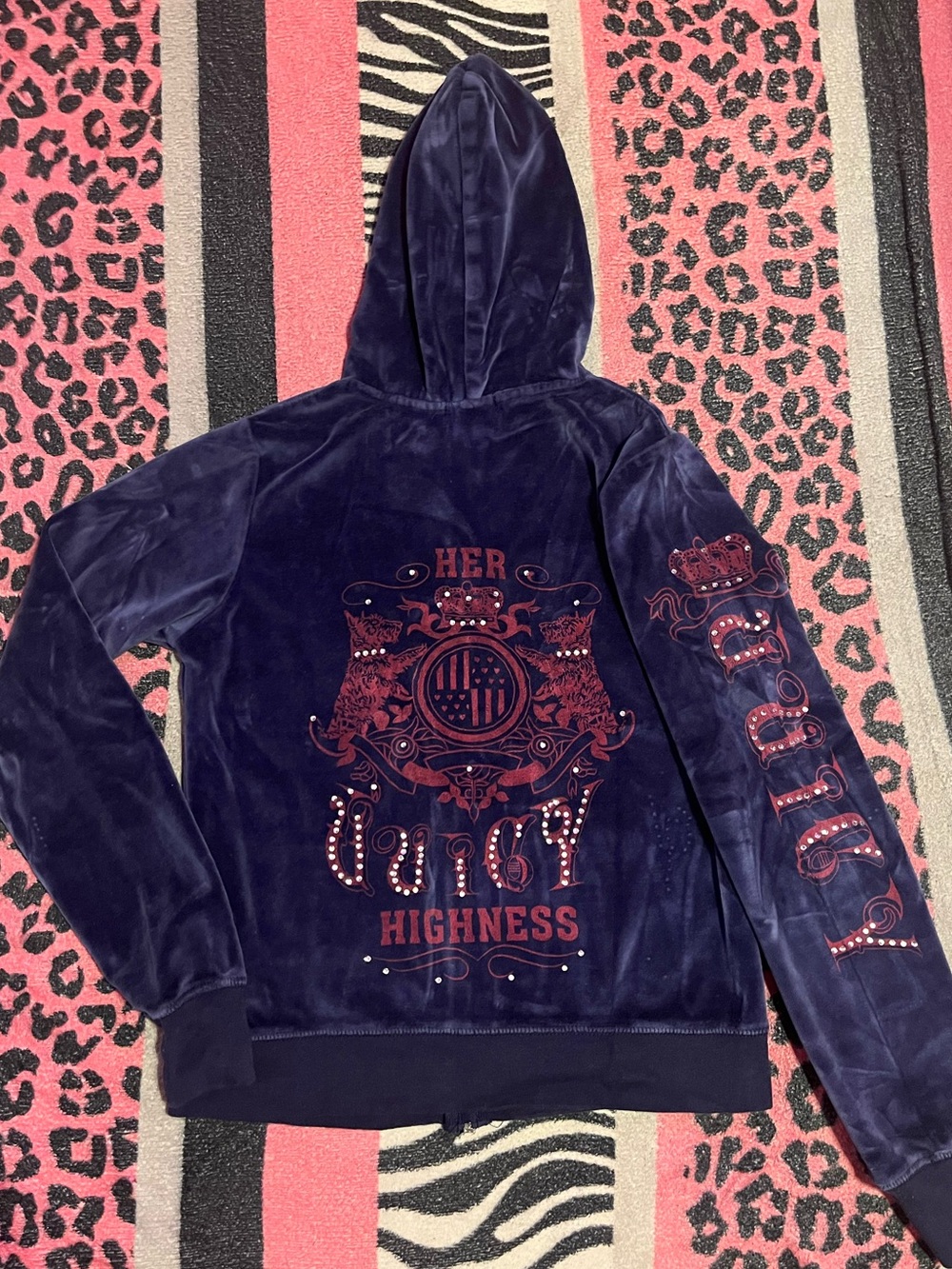 Vintage Juicy Couture Navy Blue Velour Her Highness rhinestone track jacket - Picture 1 of 7